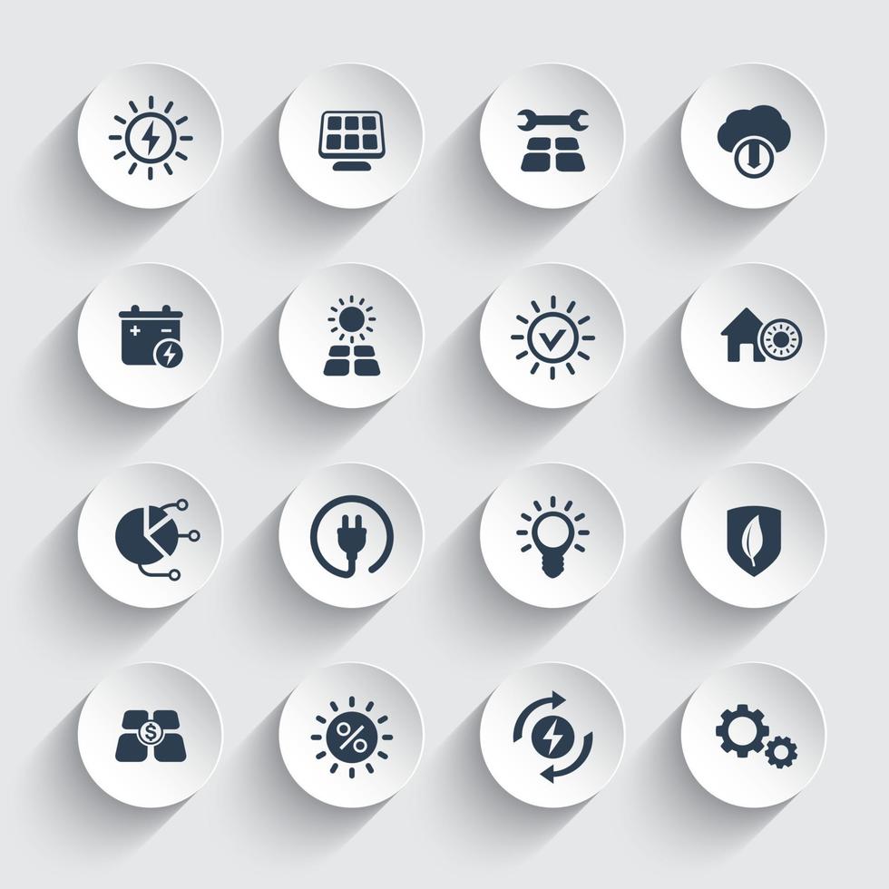 solenergi, solenergi alternativa energetik ikoner set vektor