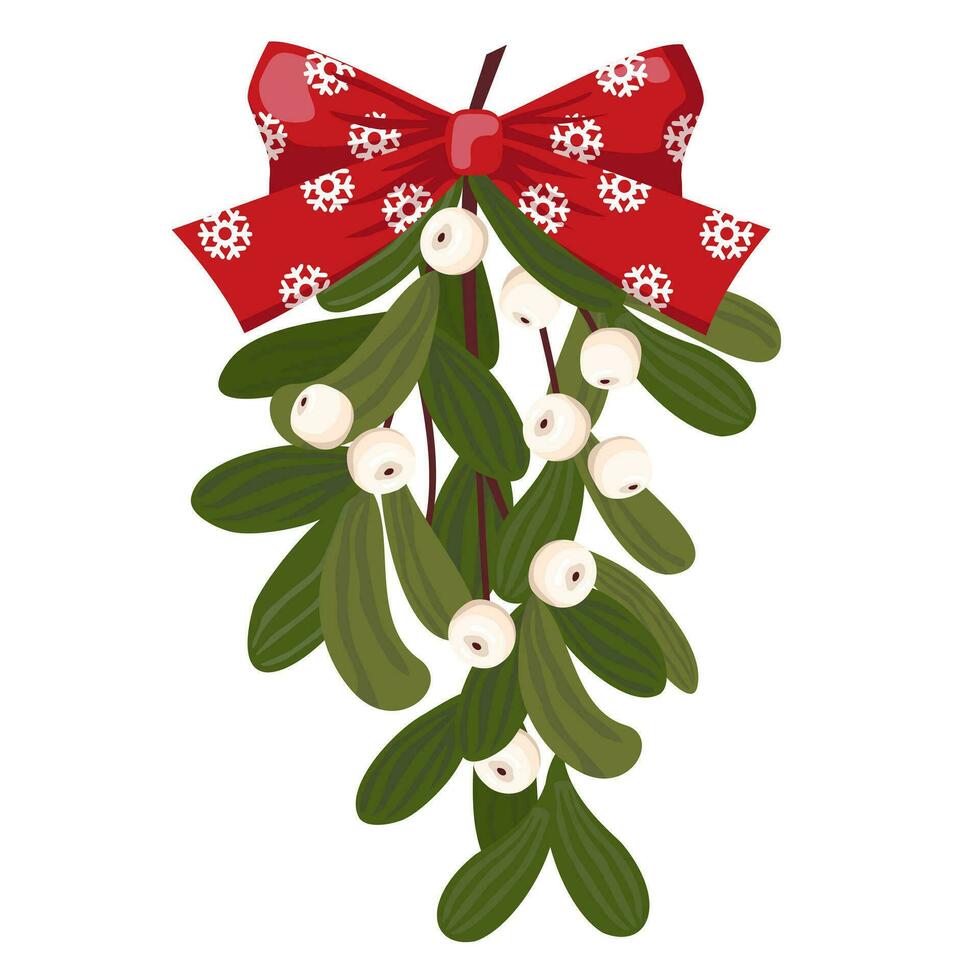 mistel grenar med en röd rosett. traditionell jul dekoration tillverkad av mistel. illustrerade vektor ClipArt.