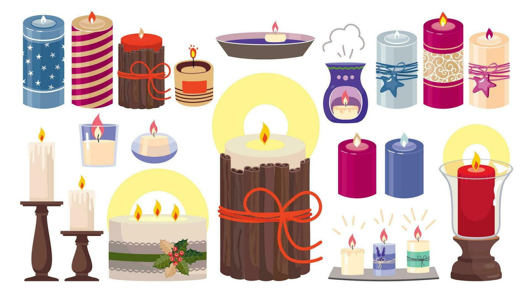 festlich Weihnachten Kerzen Satz. festlich Kerzen von anders Formen und Farben. dekoriert Kerze. illustriert Vektor Clip Art.