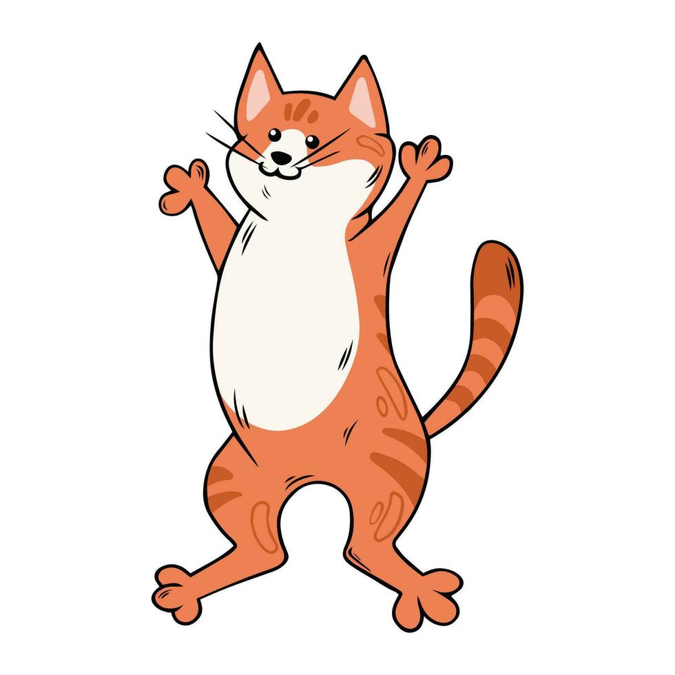 süß spielerisch Katze. rot Kätzchen im Hand gezeichnet Stil. Vektor Illustration isoliert auf Weiß Hintergrund.