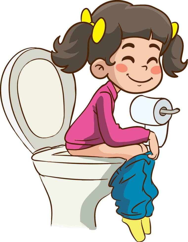 Vektor Illustration von Kinder nehmen das Toilette