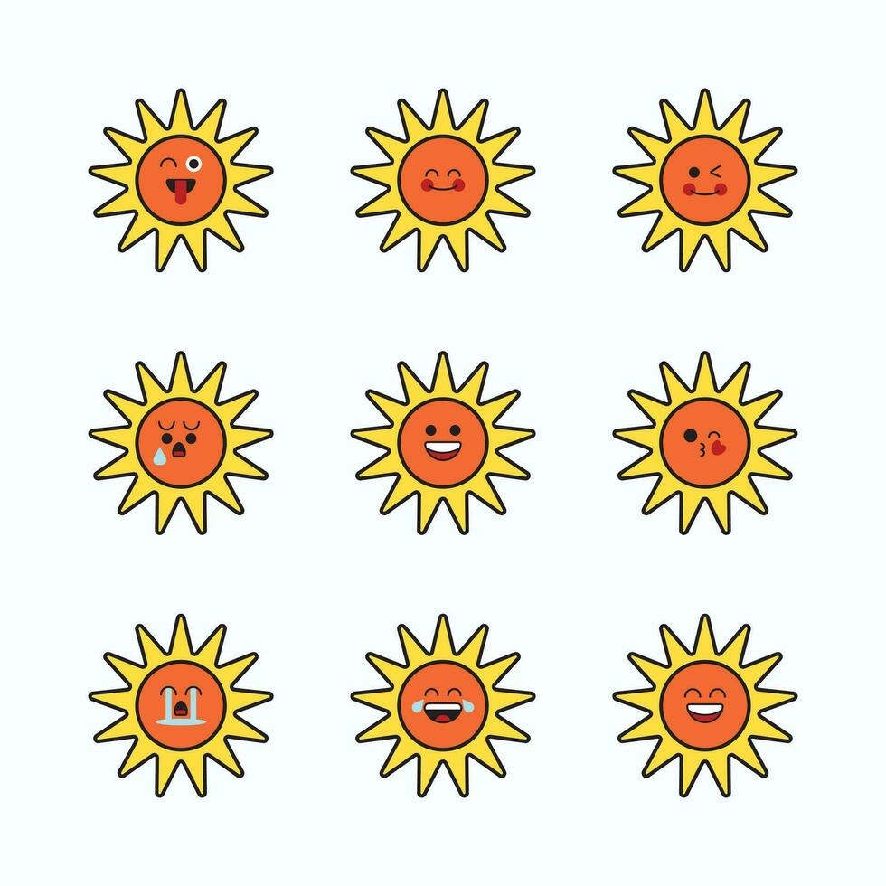 solros tecknad serie tecken med olika uttryck ikon uppsättning. vektor