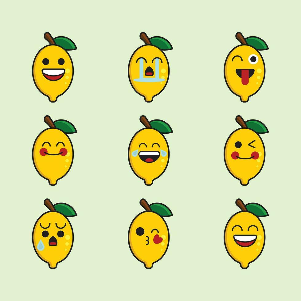 citron- tecknad serie karaktär med olika uttryck ikon uppsättning. vektor