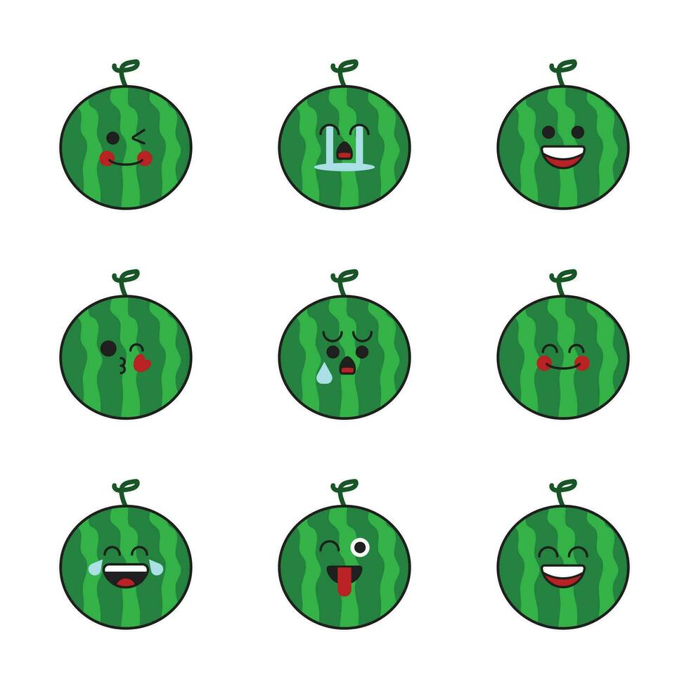 Vektor einstellen von Wassermelone Emoticons.