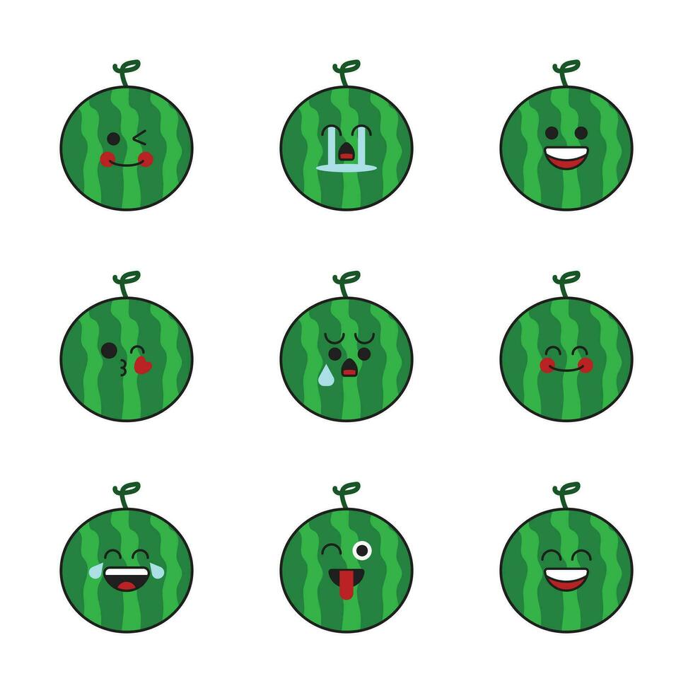 vektor uppsättning av vattenmelon uttryckssymboler.