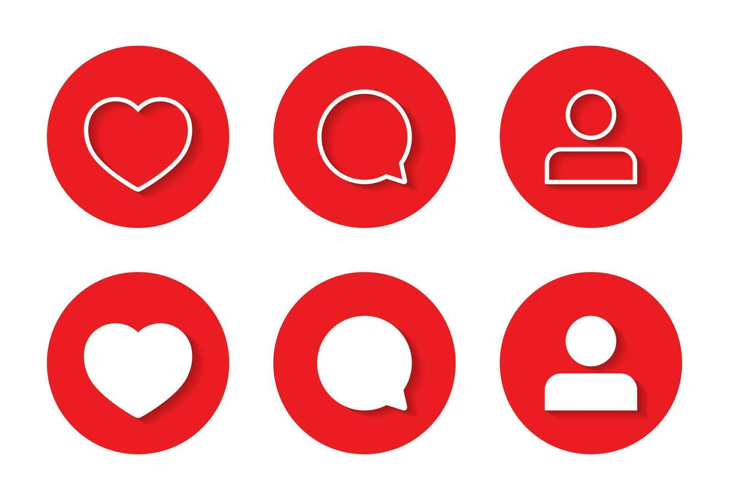 wie, Kommentar, und Profil Symbol Vektor im rot Kreis. Liebe, Rede Blase, und Benutzerbild Zeichen Symbol