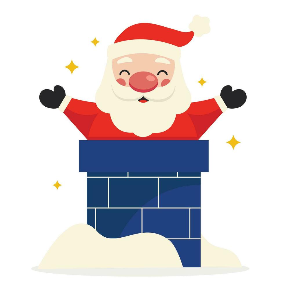 Karikatur Santa claus sieht aus aus von das Schornstein. fröhlich Weihnachten. Vektor Grafik.