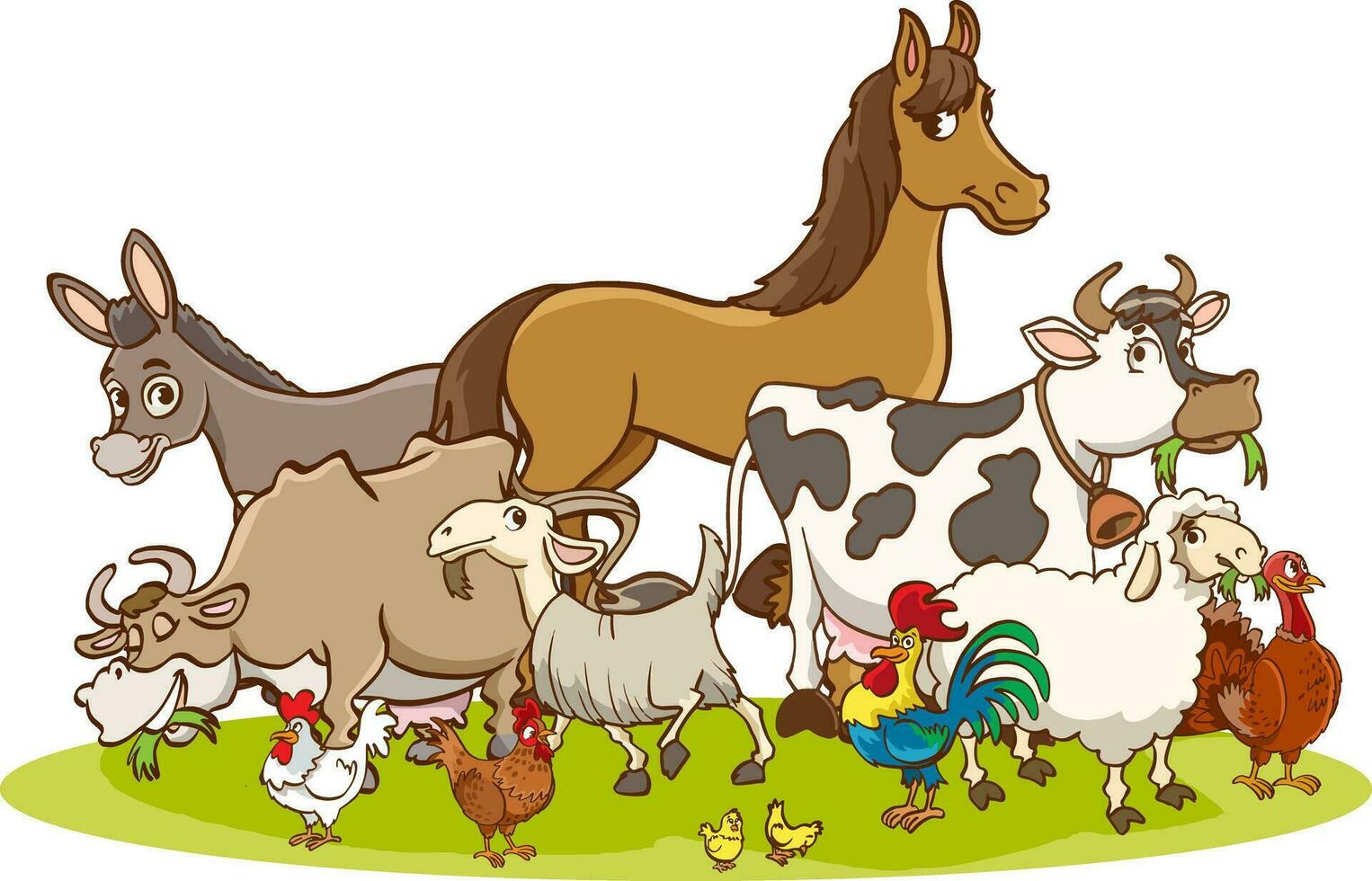 Vektor Illustration von glücklich Farmer Familie und Bauernhof Tiere