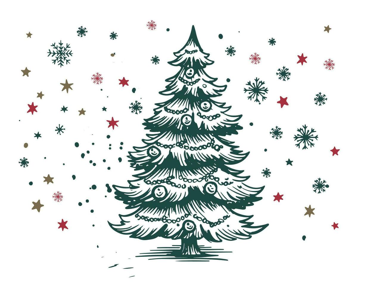 jul träd uppsättning hand dragen illustration vektor