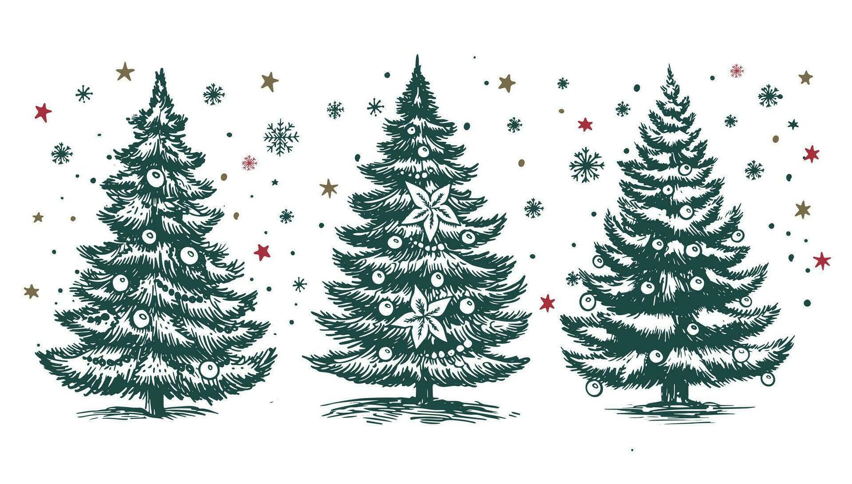 Weihnachten Baum einstellen Hand gezeichnet Illustration vektor