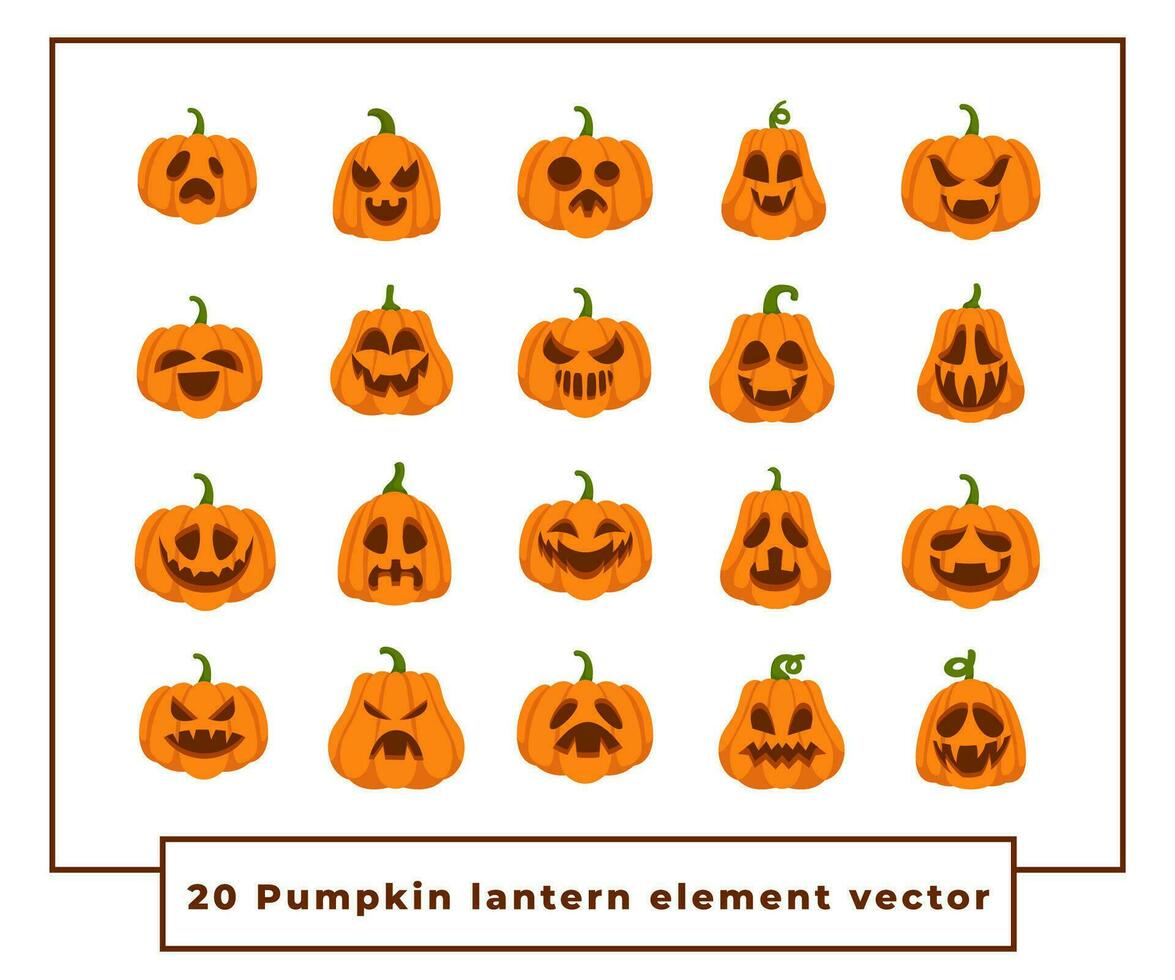 Sammlung Halloween Kürbislaterne Vektor eben Farbe