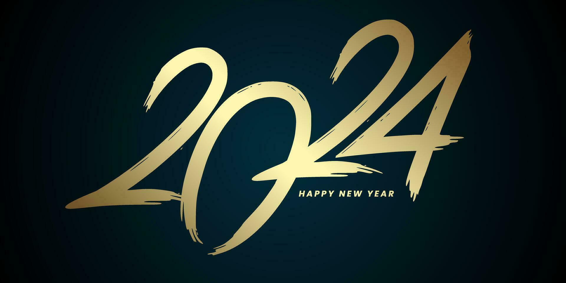 ein glücklich Neu Jahr 2024 golden Banner Design, 2024 Nummer Prämie zum Neu Jahr Feier Konzept. Prämie Vektor schüren von 2024 Text Nummer