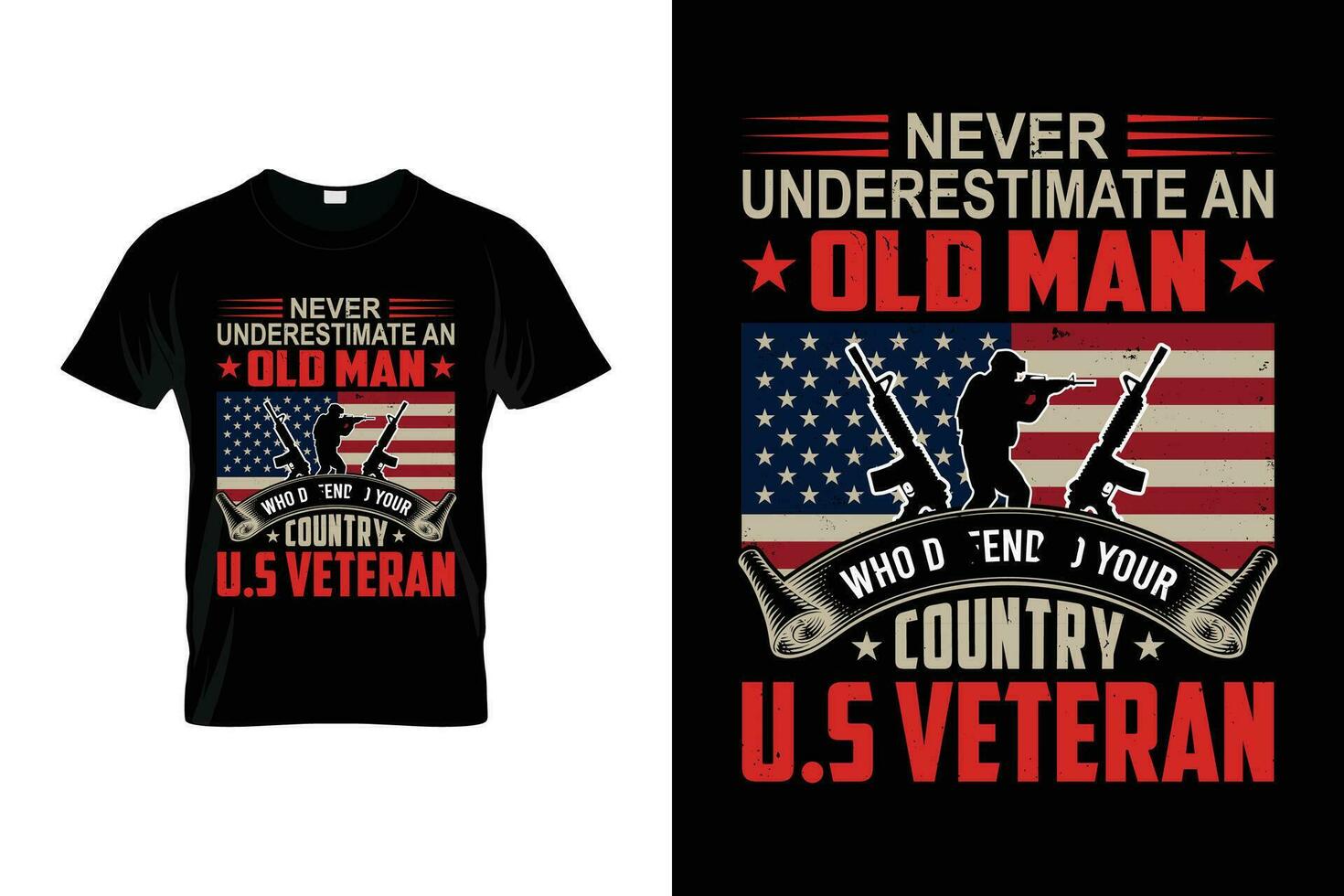 aldrig underskattar ett gammal man vem försvarade din Land oss veteran- patriotisk oss armén stolt oss veteran- 4:e av juli t-shirt vektor