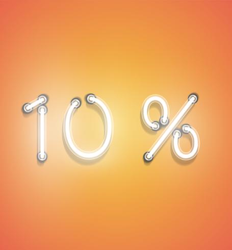 Realistiskt neon procenttal, vektor illustration