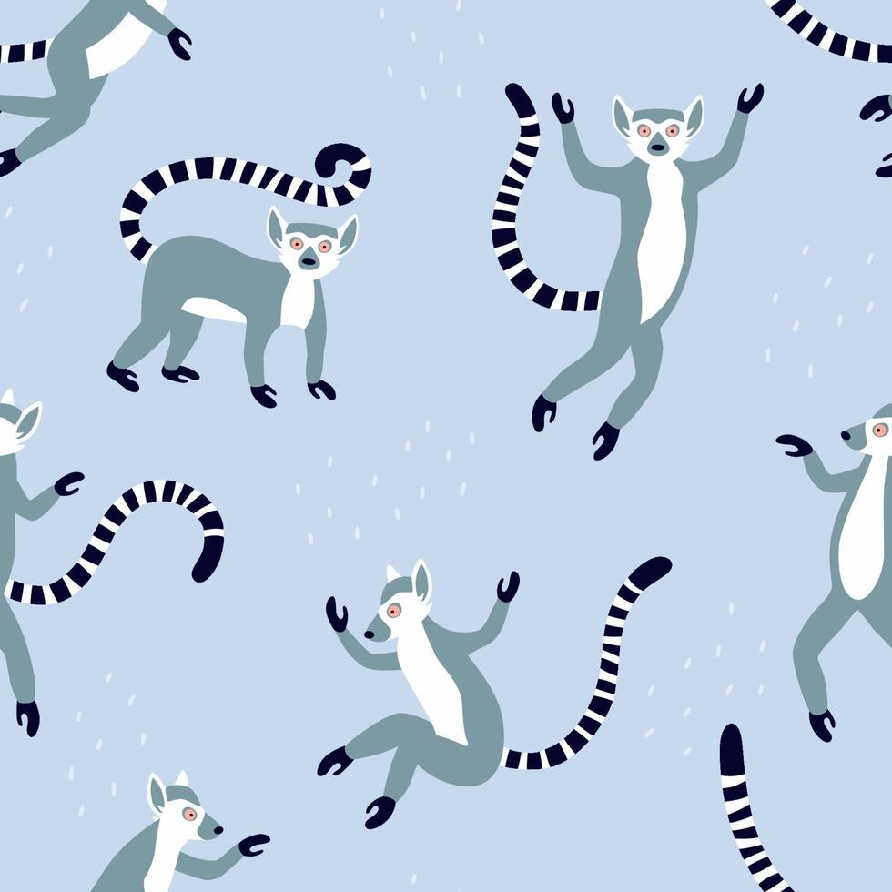 exotische Lemuren mit langen gestreiften Schwänzen. Vektor nahtlose Musterdesign