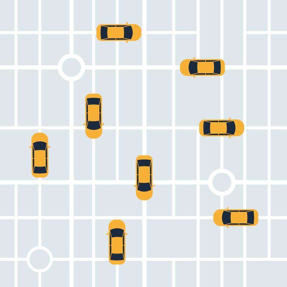 Stadtplan mit Taxiautos für mobile App. Ansicht von oben. Vektor-Illustration vektor