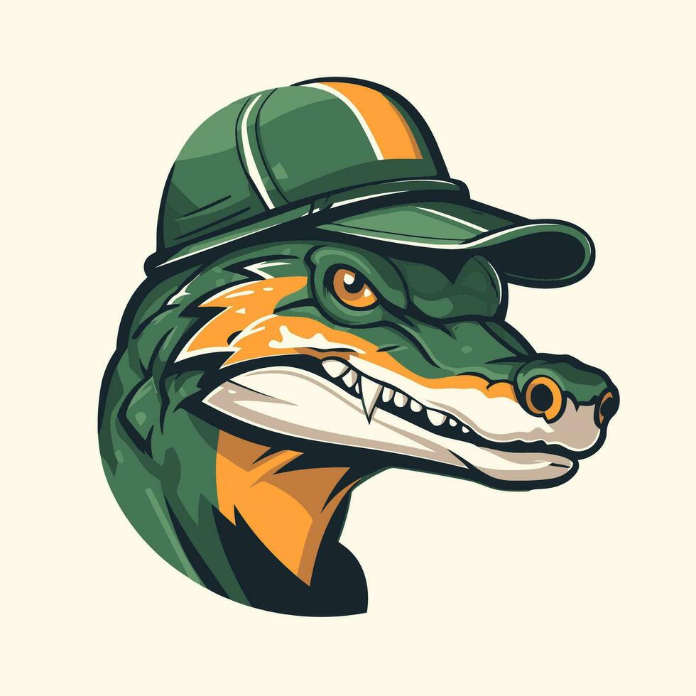 vektor illustration av en alligator huvud i baseboll keps och visir.