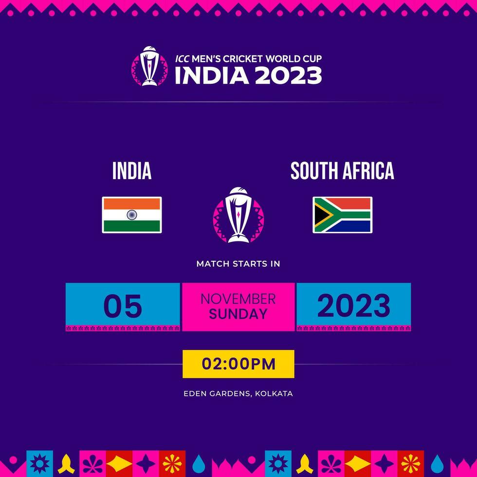 icc Herren Kricket Welt Tasse 2023 Zeitplan Indien vs. Süd Afrika vektor