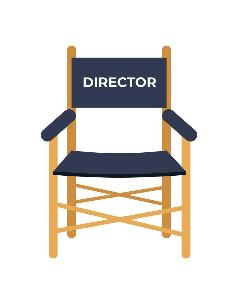 hölzern falten Stuhl mit Direktor Etikette zum Kino oder Theater Verwendung. Kino Direktor Stuhl. Vektor Illustration.