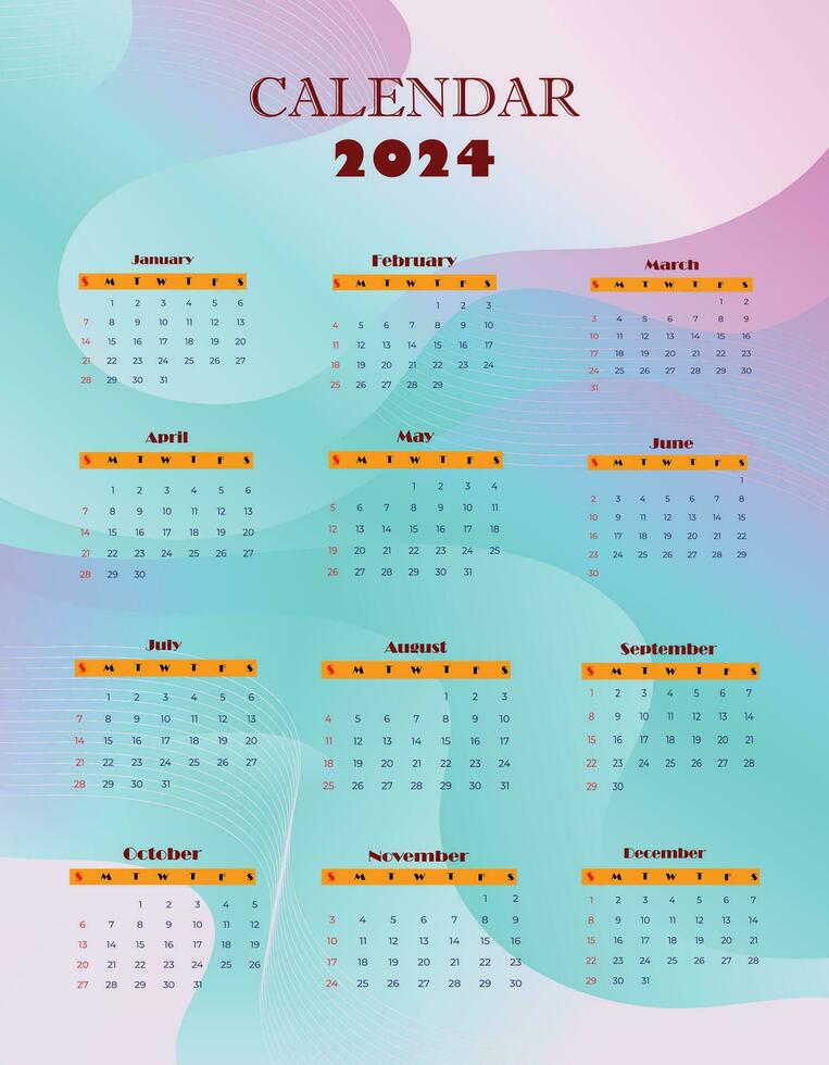 2024 en gång i månaden kalender mall design vektor