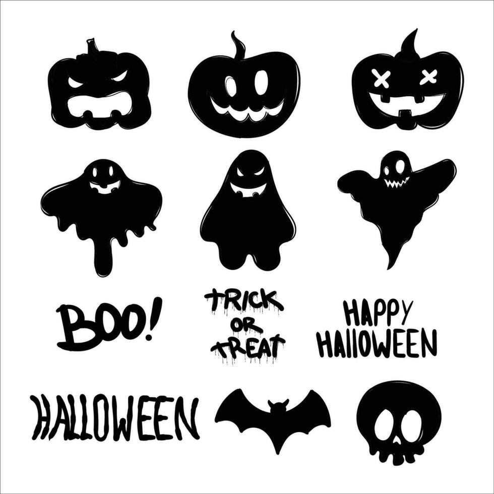 uppsättning halloween silhuetter svart ikon och karaktär. vektor illustration. isolerad på vit bakgrund.
