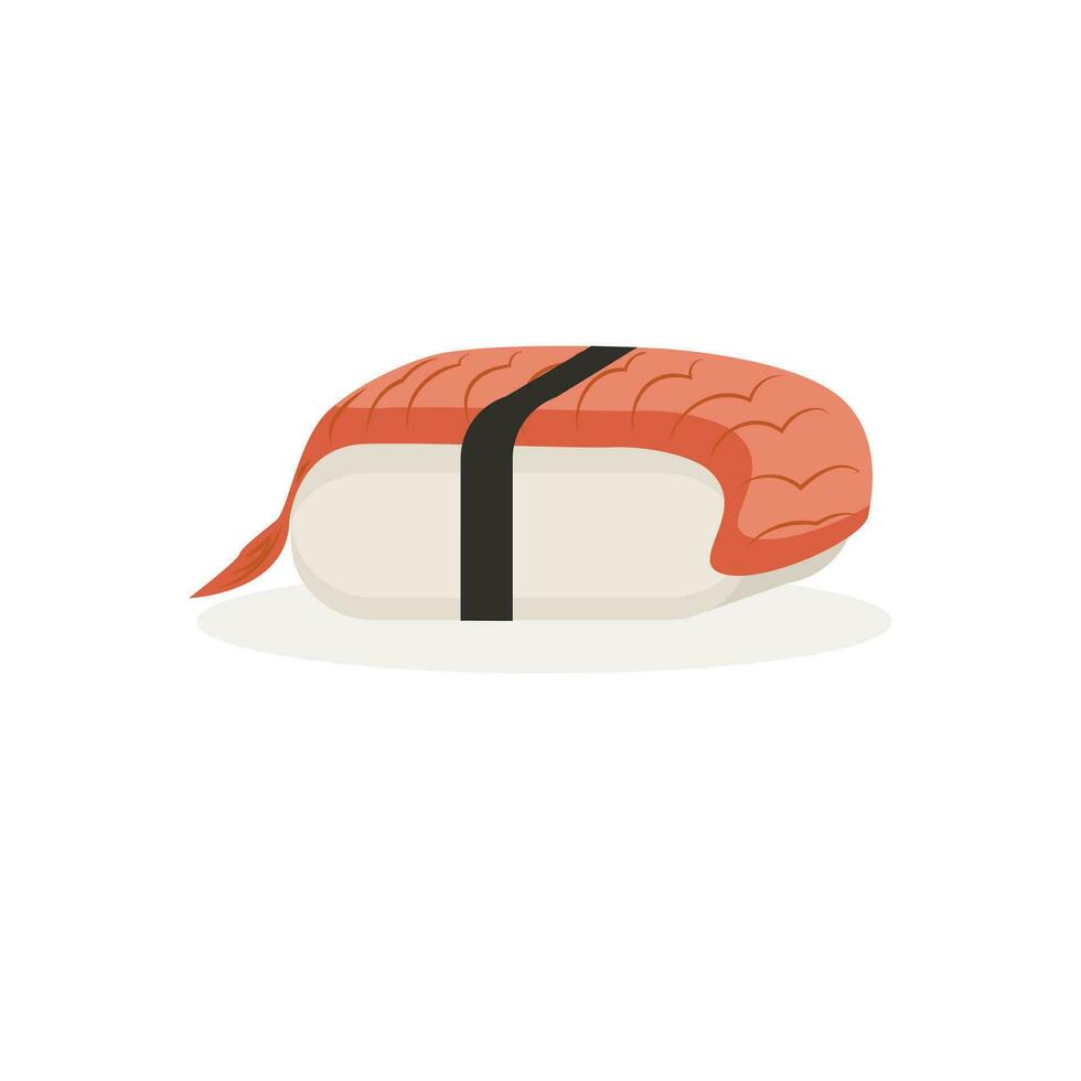 sushi med räka ikon isolerat. utsökt östra kök traditionell. vektor illustration för omslag, meny, vykort, skriva ut, företags- handelsvaror, baner, hemsida och social media posta