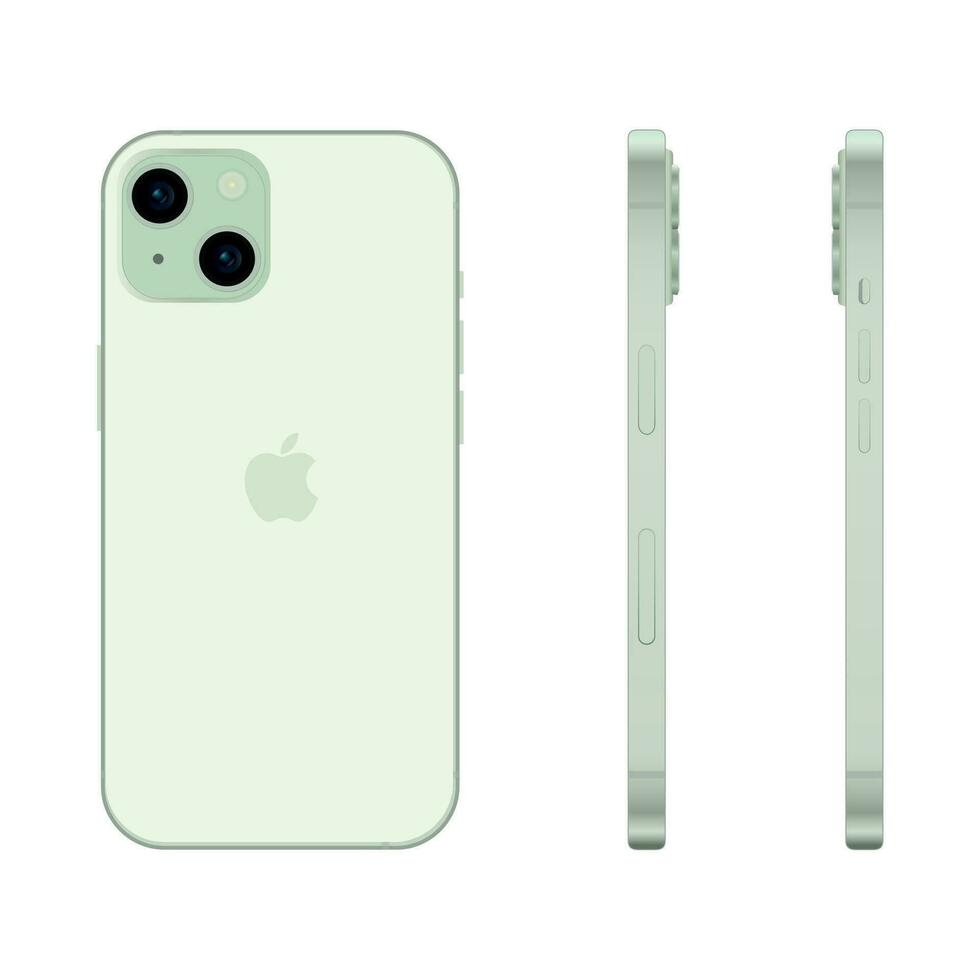 ny grön äpple iphone 15 smartphone modell, attrapp mall på vit bakgrund - vektor
