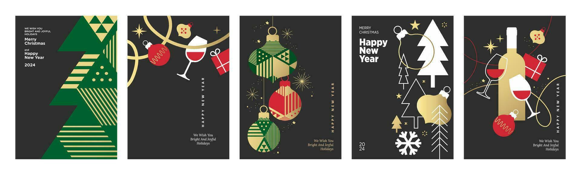 glad jul och Lycklig ny år 2024 hälsning kort. vektor illustration begrepp för bakgrund, hälsning kort, fest inbjudan kort, hemsida baner, social media baner, marknadsföring material.
