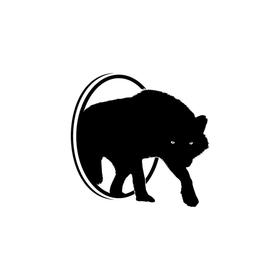 Silhouette von das Wolf entstehen von das Kreis Loch zum Logo Typ. Vektor Illustration