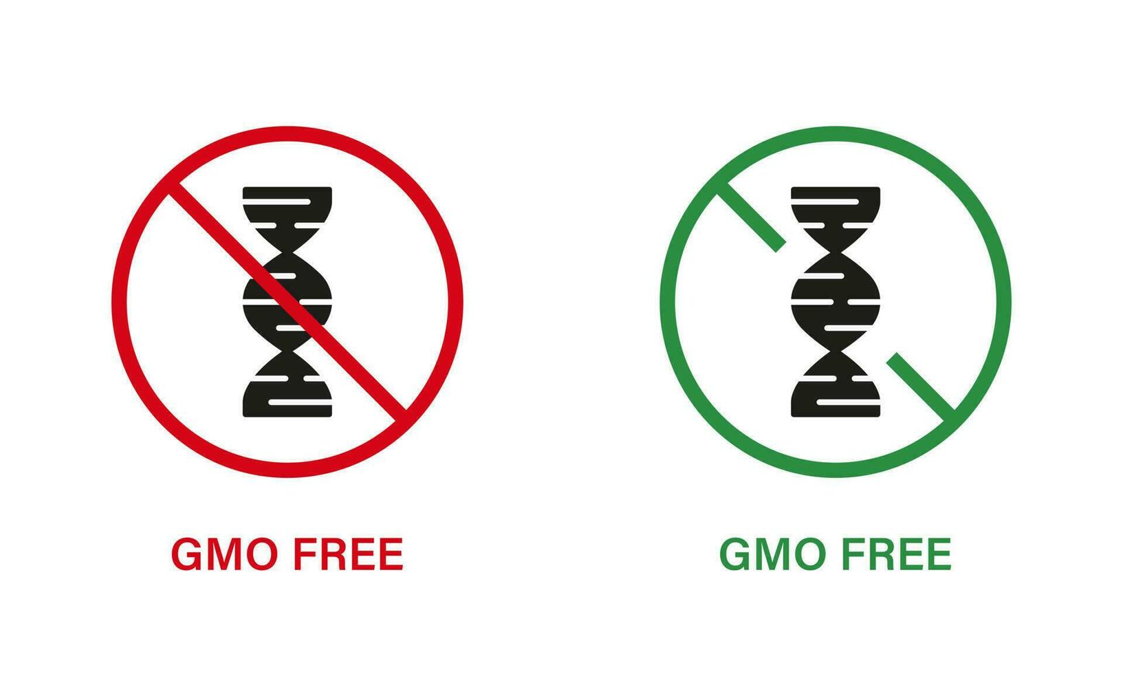 gmo kostenlos Silhouette Symbol Satz. nur Öko natürlich organisch Produkt. gmo halt unterzeichnen. genetisch geändert verboten Symbol. natürlich gesund Essen Konzept. isoliert Vektor Illustration.