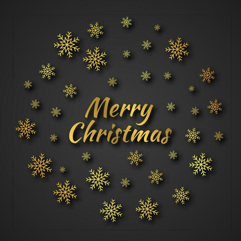 jul runda baner med guld snöflingor och skuggor på mörk bakgrund och inskrift glad jul. vektor illustration