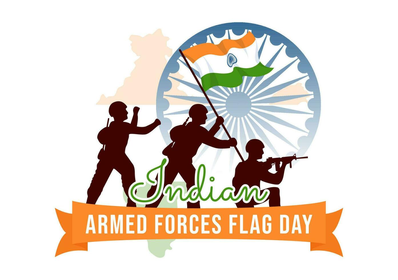indisch bewaffnet Kräfte Flagge Tag Vektor Illustration mit Indien und Heer Flaggen im National Urlaub eben Karikatur Hintergrund Design