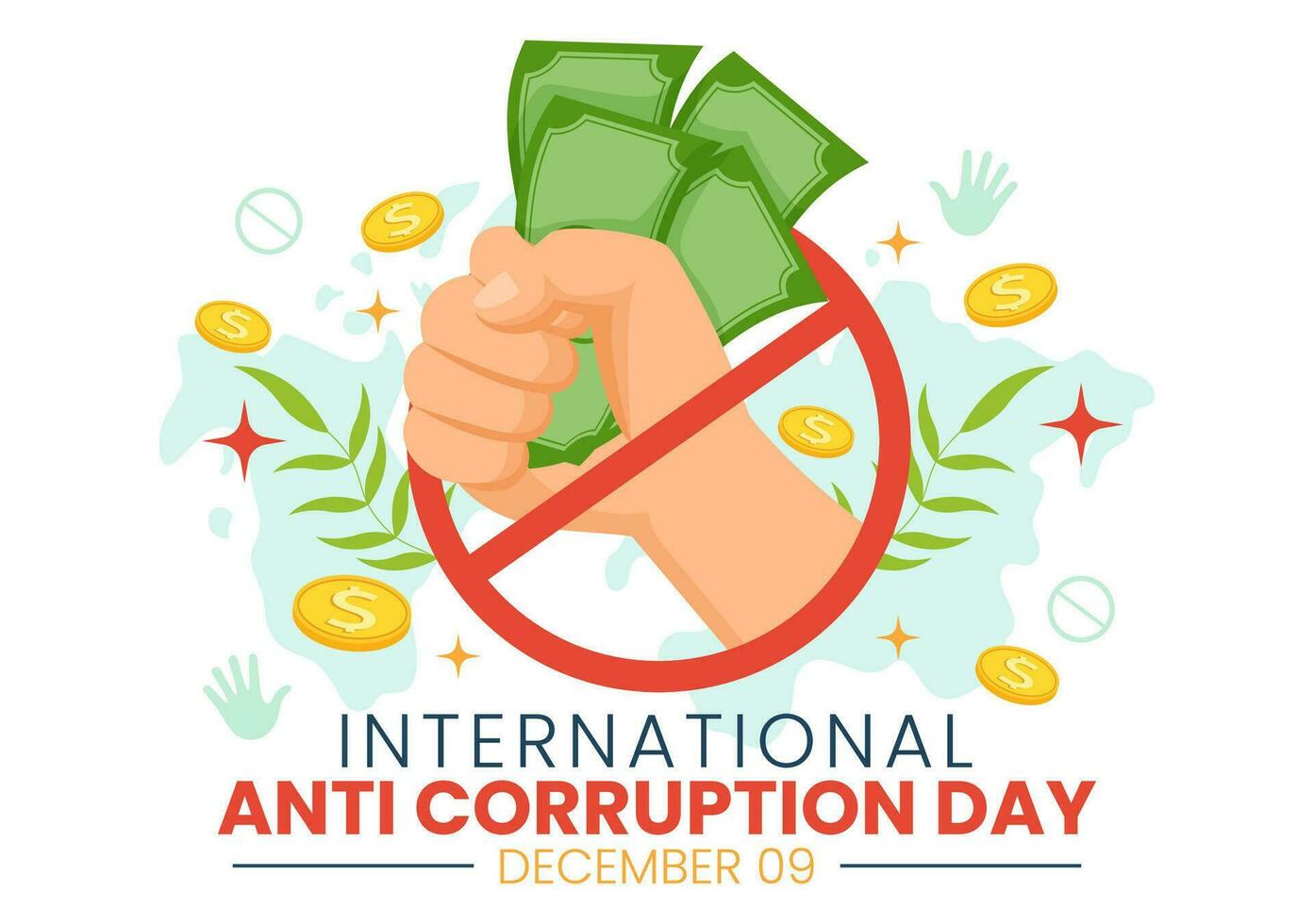 anti korruption dag vektor illustration på 9 december med sluta ge pengar och mynt dollar med en förbud tecken i platt tecknad serie bakgrund design