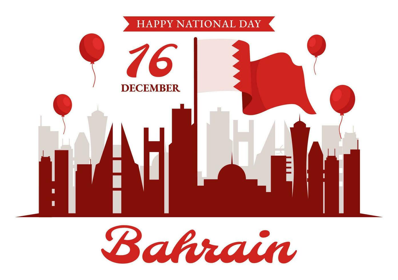 Bahrain National Tag oder Unabhängigkeit Vektor Illustration auf 16 .. von Dezember mit wellig Flagge im eben patriotisch Urlaub Karikatur Hintergrund Design