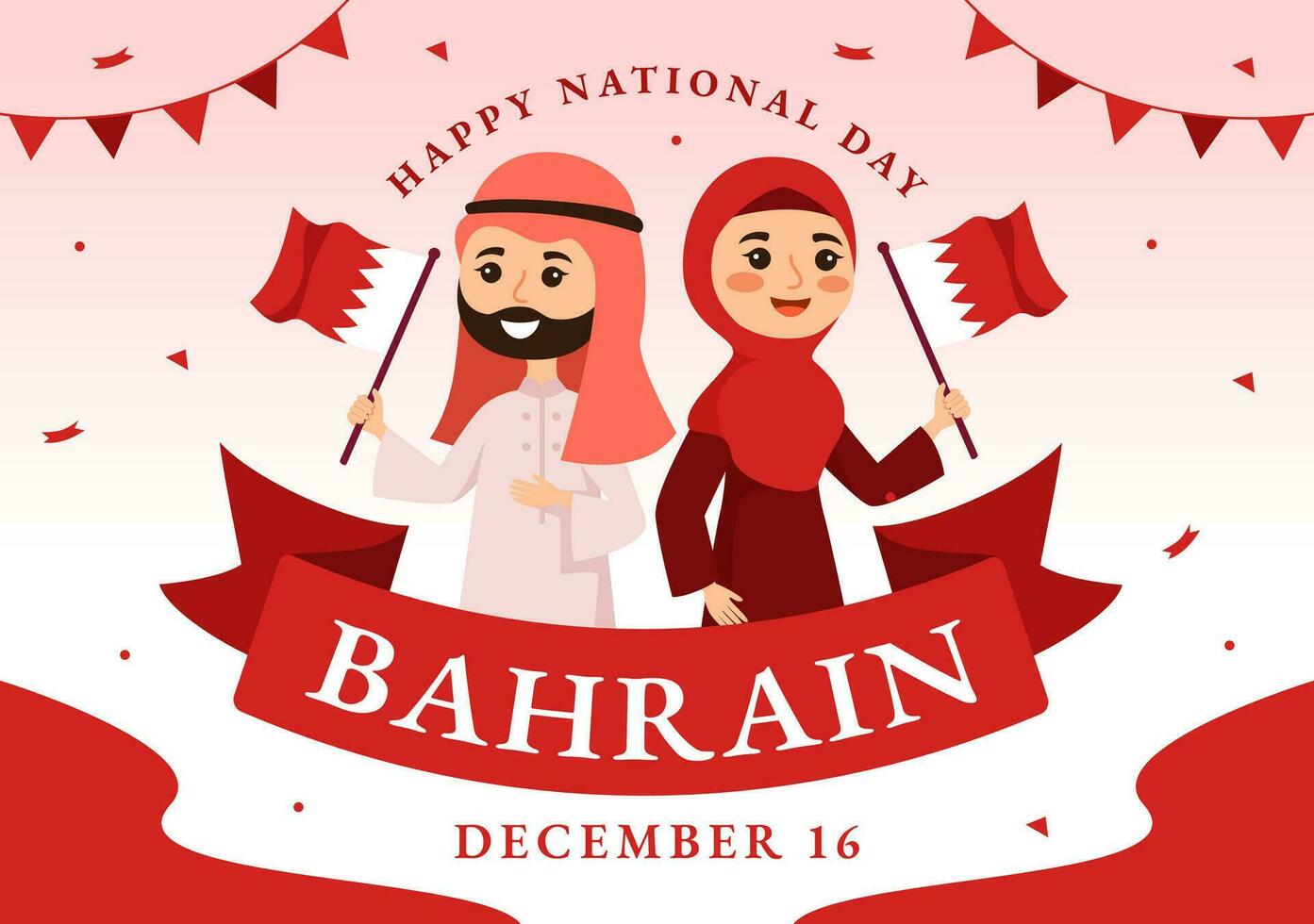 bahrain nationell dag eller oberoende vektor illustration på 16: e av december med vågig flagga i platt patriotisk Semester tecknad serie bakgrund design