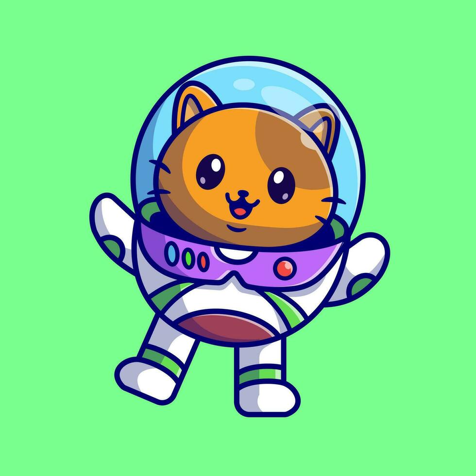 süß Astronaut Katze schwebend auf Raum Karikatur Vektor Symbol Illustration. Tier Technologie Symbol Konzept isoliert Prämie Vektor. eben Karikatur Stil