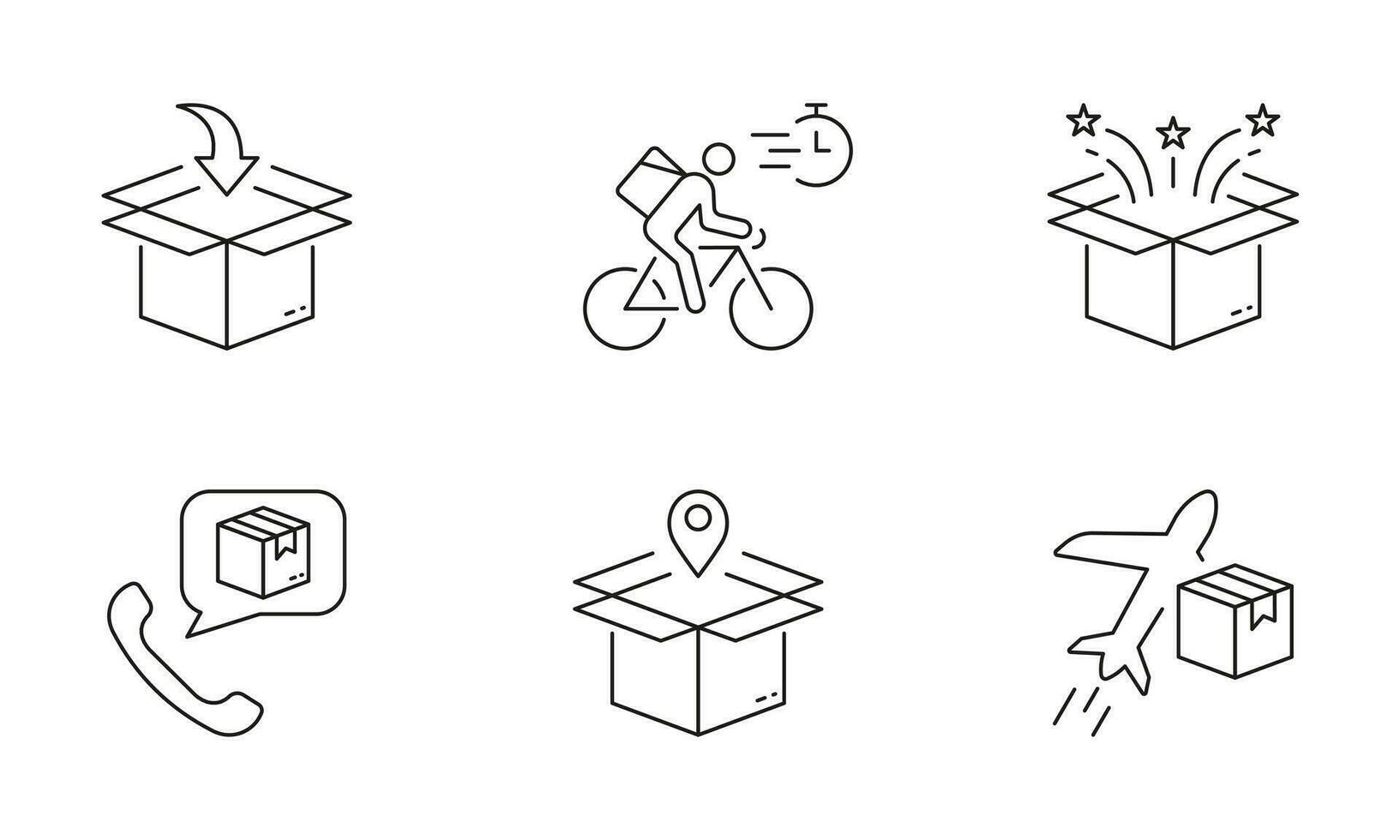 global frakt översikt symbol. cykel leverans service linje ikon uppsättning. paket låda, luft transport linjär piktogram. beställa sändning tecken. redigerbar stroke. isolerat vektor illustration.