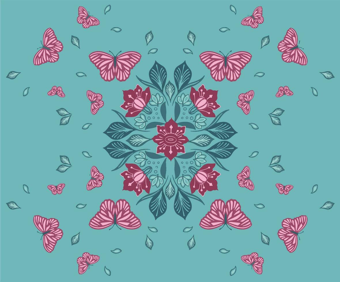 delikat sömlös mönster med fjärilar på turkos backgro vektor
