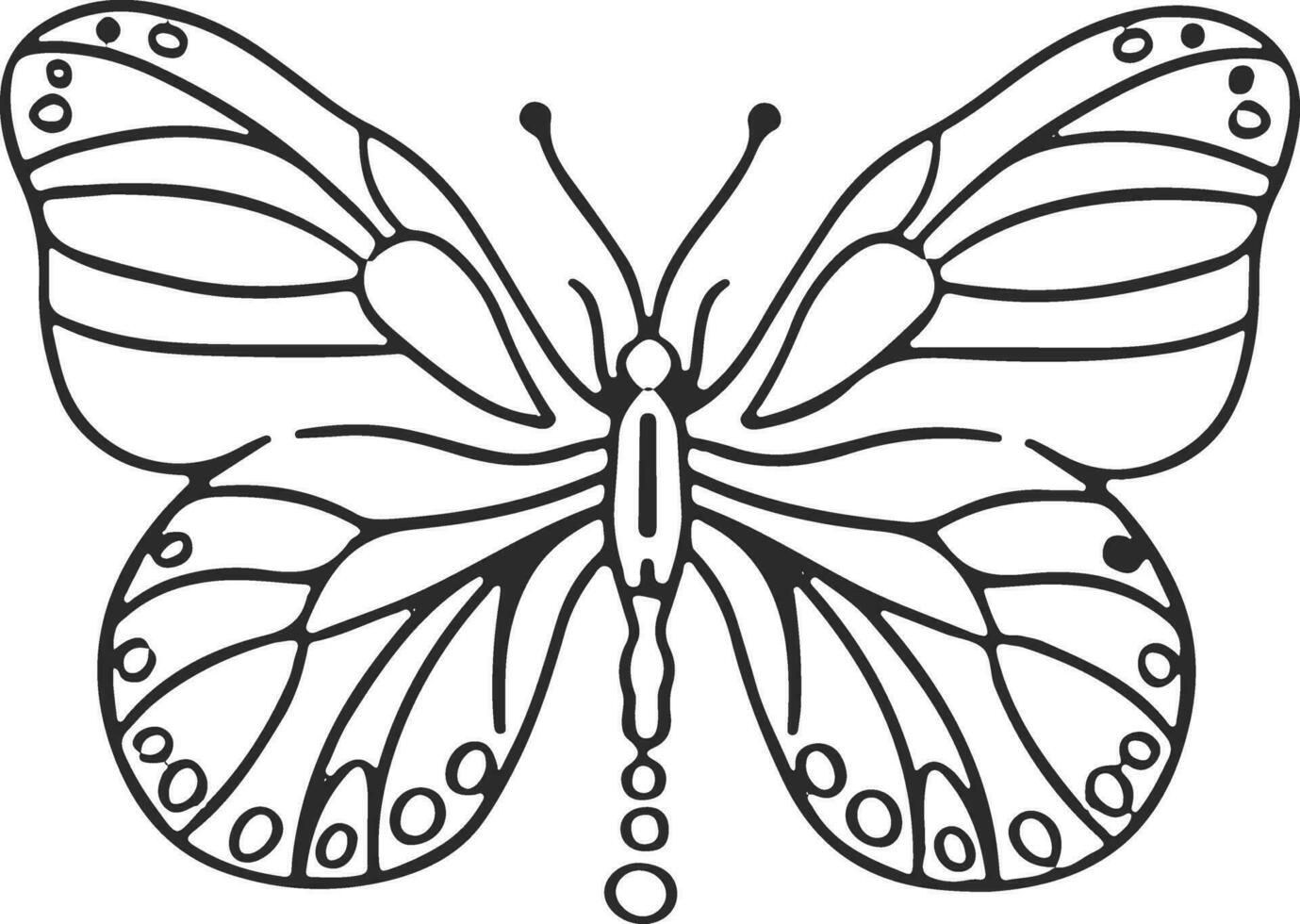 tunn linjär fjäril svartvit illustration vektor