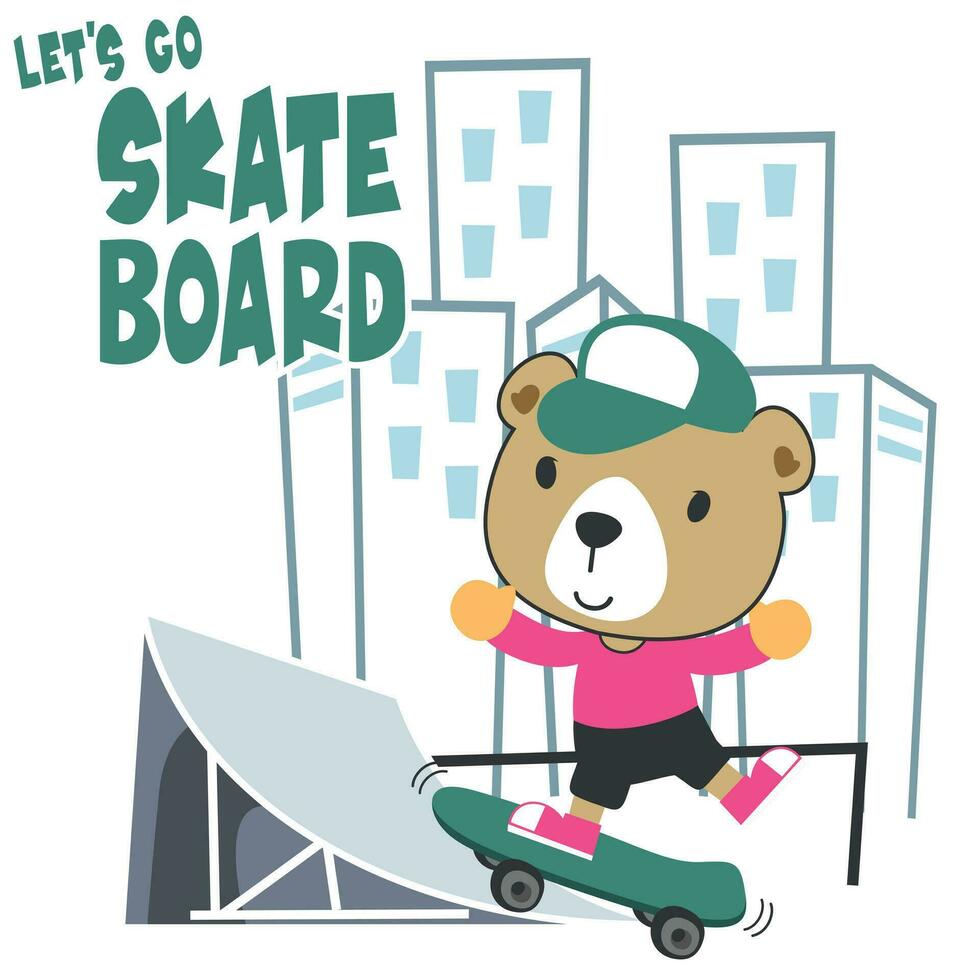 söt tecknad serie karaktär Björn skridskoåkare. vektor skriva ut med söt lejon på en skateboard. kan vara Begagnade för t-shirt skriva ut, barn ha på sig mode design, tyg textil, barnkammare tapet och Övrig dekoration.