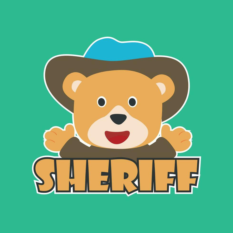 süß Junior Sheriff. Karikatur Hand gezeichnet Vektor Illustration. können Sein benutzt zum T-Shirt drucken, Kinder tragen Mode Design, Stoff, Textil, Kindergarten Hintergrund, Poster und andere Dekoration.