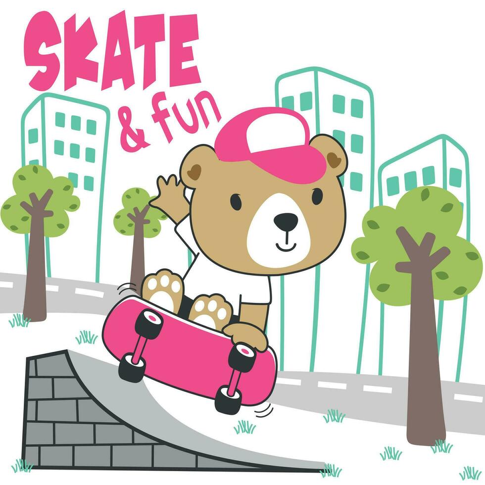 söt tecknad serie karaktär Björn skridskoåkare. vektor skriva ut med söt lejon på en skateboard. kan vara Begagnade för t-shirt skriva ut, barn ha på sig mode design, tyg textil, barnkammare tapet och Övrig dekoration.