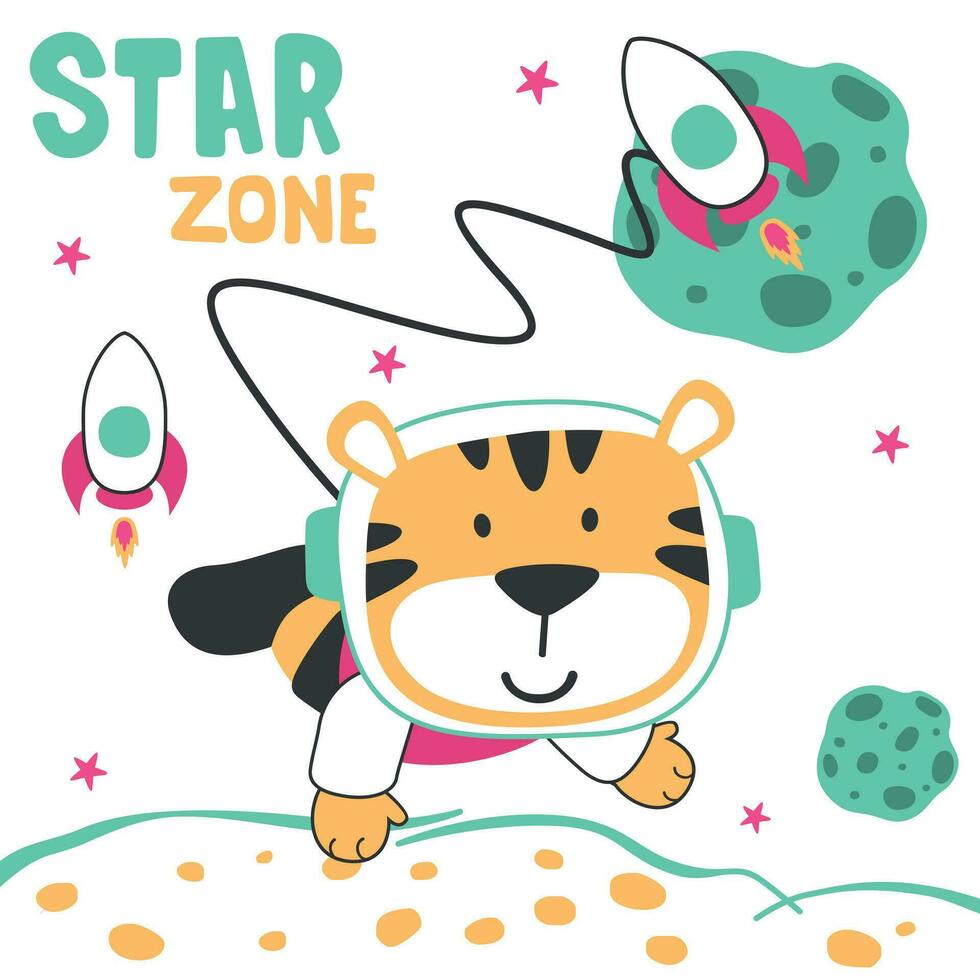 vektor illustration av söt tecknad serie astronauter liten djur- i Plats, barnslig design för barn aktivitet färg bok eller sida.