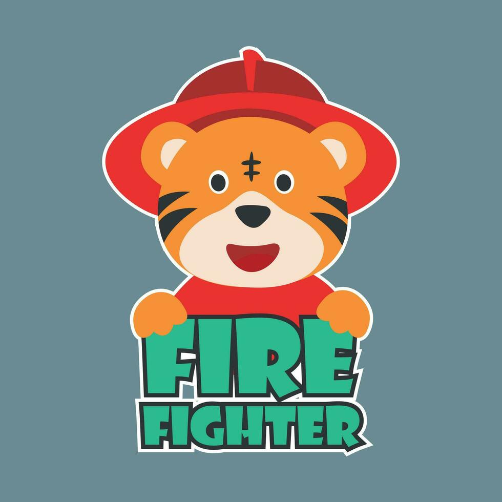 süß Junior Feuer Kämpfer. Karikatur Hand gezeichnet Vektor Illustration. können Sein benutzt zum T-Shirt drucken, Kinder tragen Mode Design, Stoff, Textil, Kindergarten Hintergrund, Poster und andere Dekoration.