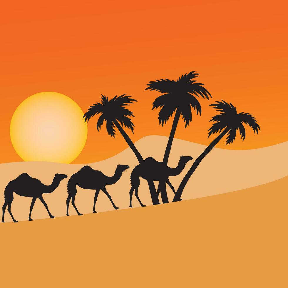 Kamele gehen im das Wüste vektor