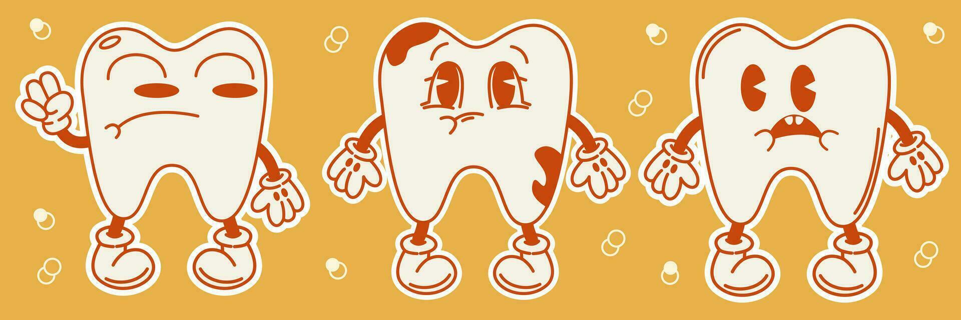 Karikatur süß glücklich Zahn.70, 80, retro style.dental Konzept, Vektor Bild zum Poster, Aufkleber, print.vector Illustration