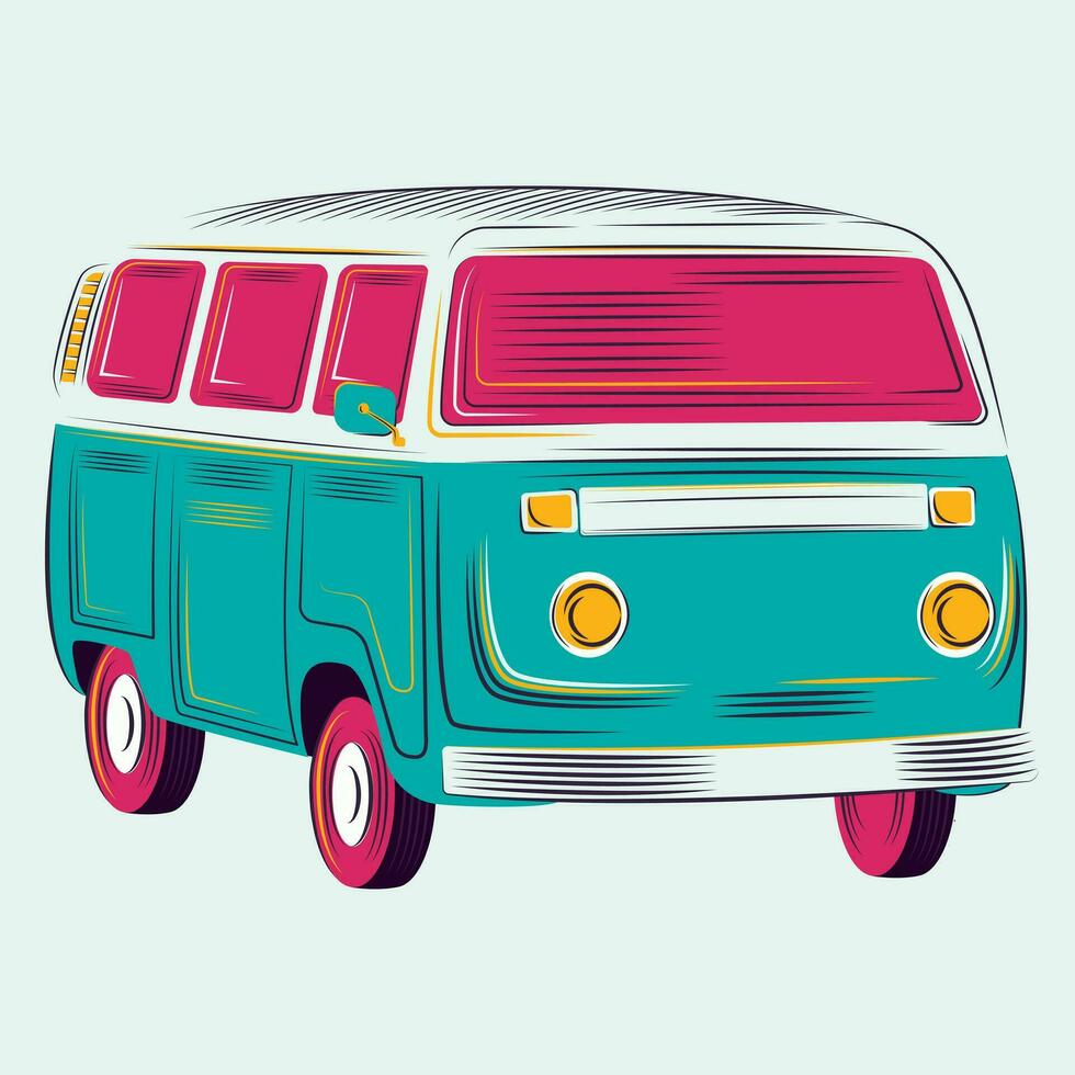 Semester, sommar dagar affisch.sommar semester med camping bil solnedgång bakgrund. retro häftig illustration skriva ut för grafisk tee t skjorta eller sticker.vector illustration vektor