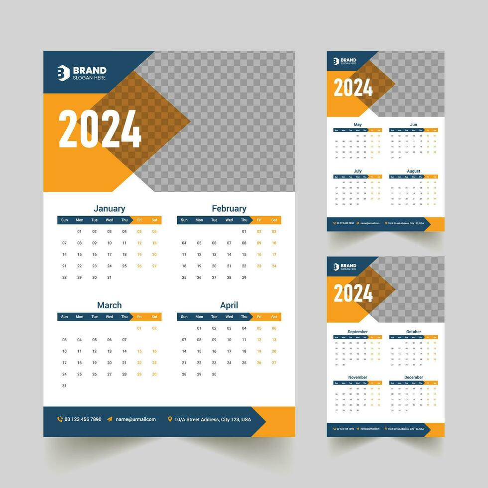2024 ett sida vägg kalender design mall vektor
