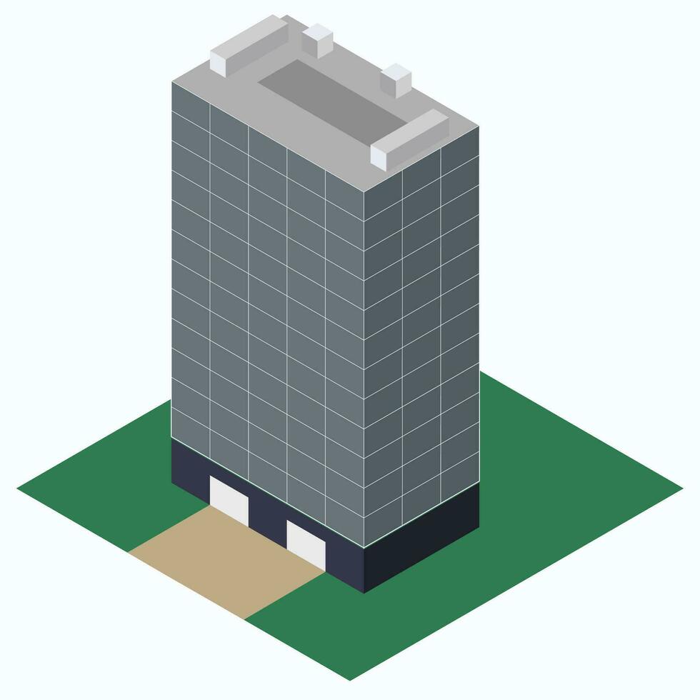 modern många storied byggnad. isometrisk 3d grå skyskrapa. vektor illustration.