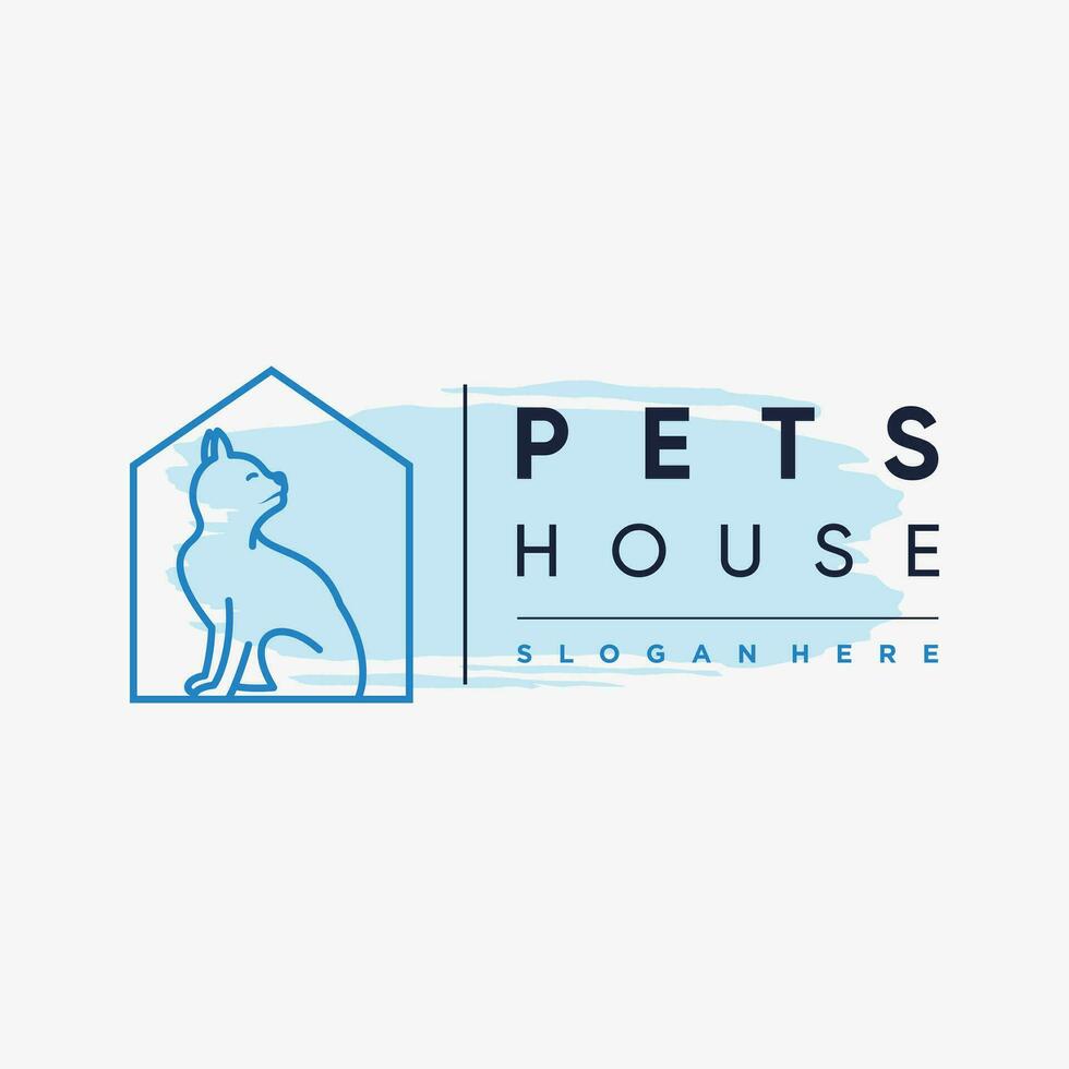 sällskapsdjur hus logotyp design med hund katt ikon logotyp och kreativ element begrepp vektor